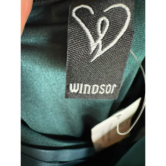 Windsor Dark Satin Green Long Dress Slit Size Small Formal Prom Wedding - Picture 9 of 10